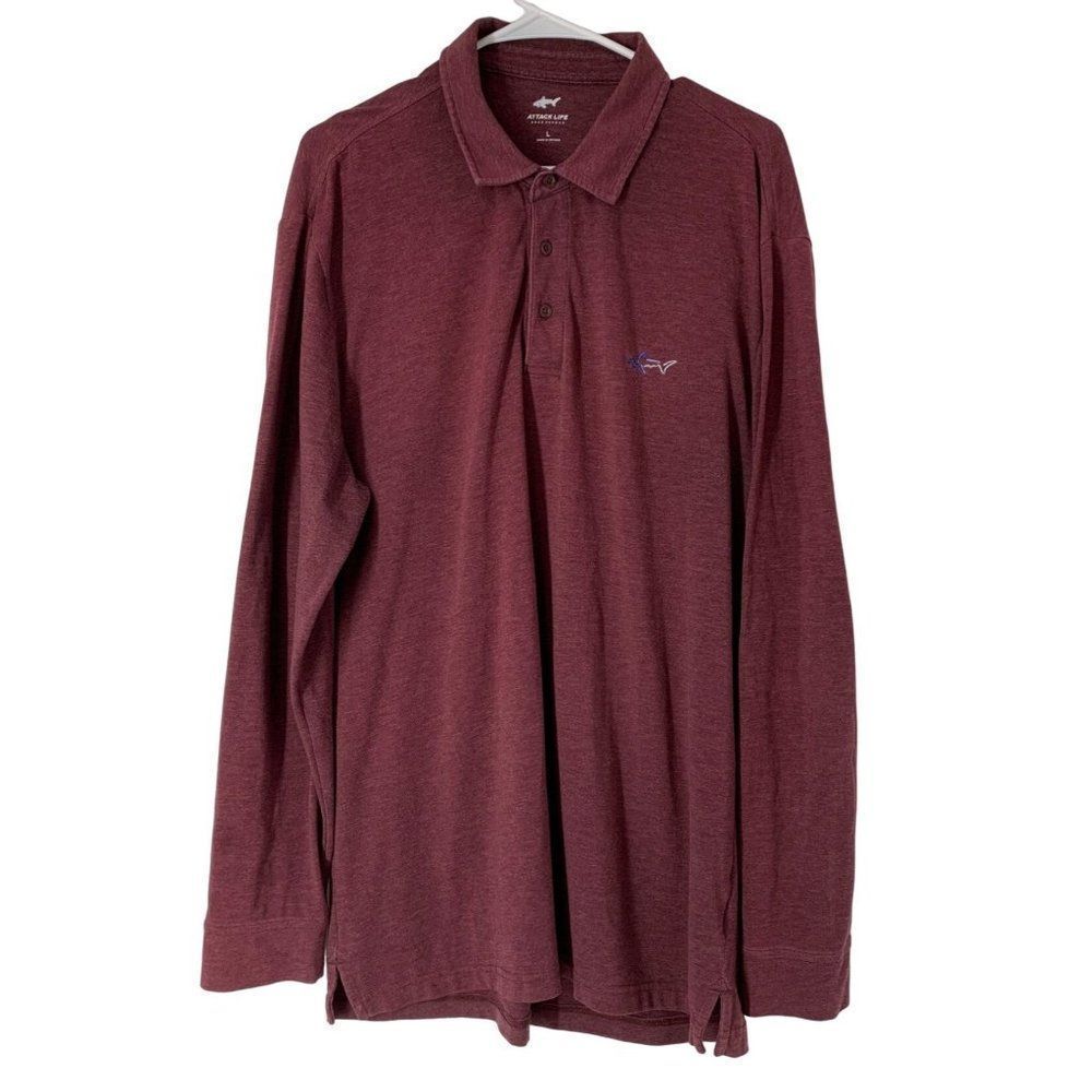 Men’s Attack Life Greg Norman Polo Shirt Size Large 5490 Long Sleeve golf